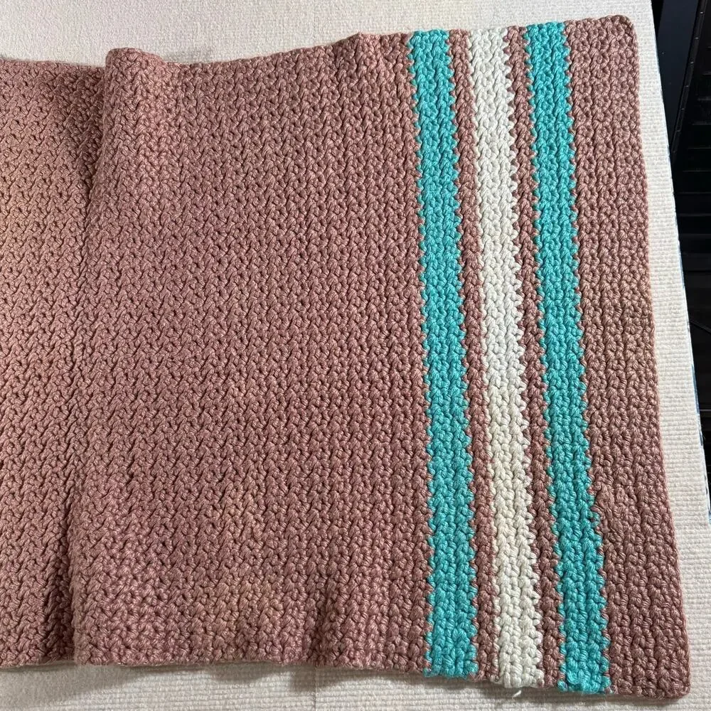 Handmade Crochet Striped Car Seat/Stroller/Pet Blanket 18.5 x 20.5  See NOTE